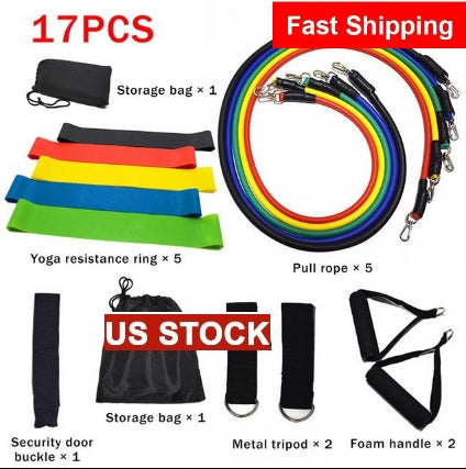 Resistance Bands 17 Piece Set Home Workout New HQ  🔥35 % OFF Fast Shipping 4-7 days🔥Today Only
